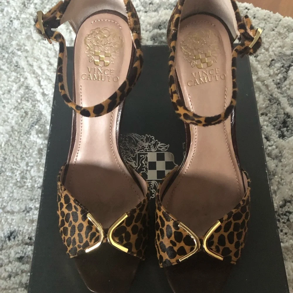 Vince Camuto Leopard Print Ankle Strap High Heels